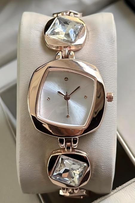 uxury Dial in Square case with Ston Studded brecelet Strap Quartz Analogue Wrist Watches for Women's
