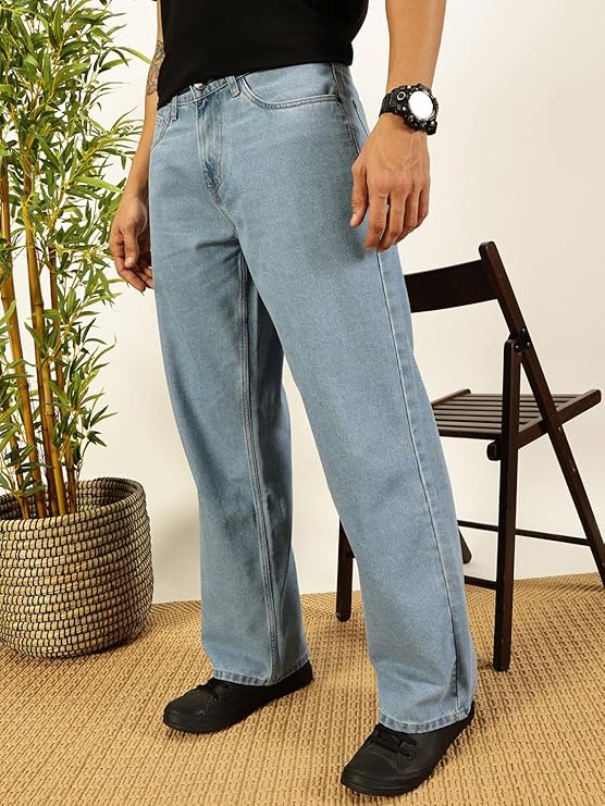 Men's Loose Mid Rise 100% Cotton Baggy Fit Jeans