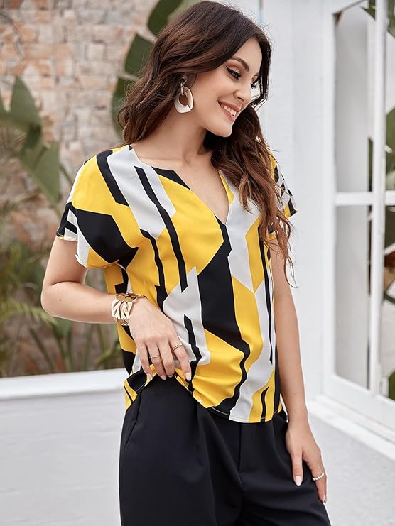 Women's Casual Regular Sleeves Printed Top,Multicolor