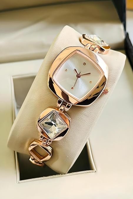 uxury Dial in Square case with Ston Studded brecelet Strap Quartz Analogue Wrist Watches for Women's