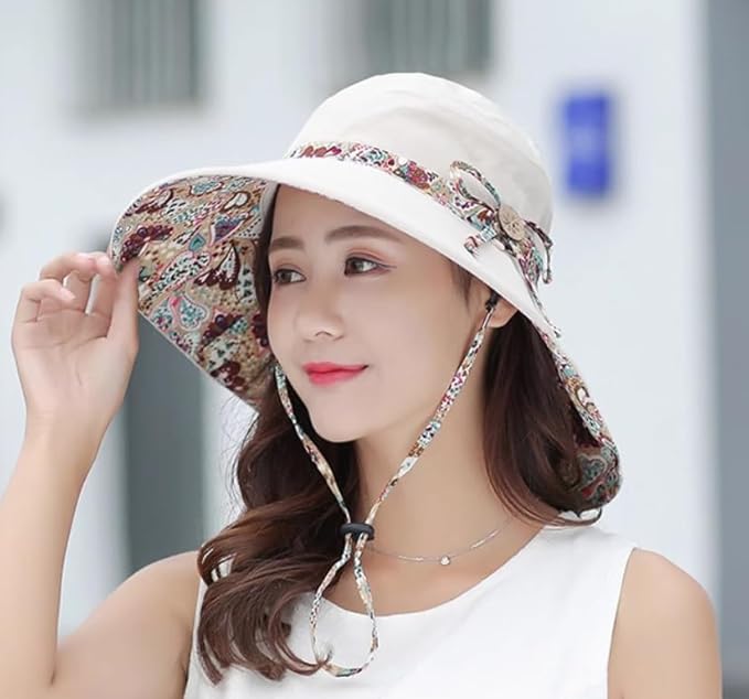 Beige Round Reversible Designer Sunvisor Hat for Women