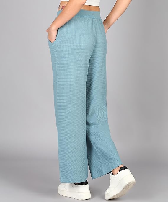 Women's Straight Fit Mid Rise Solid Stretch Waffle Straight Pants