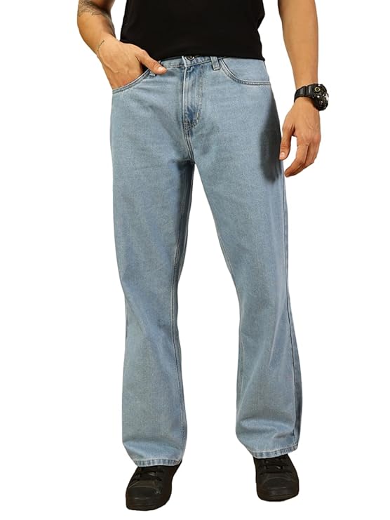 Men's Loose Mid Rise 100% Cotton Baggy Fit Jeans