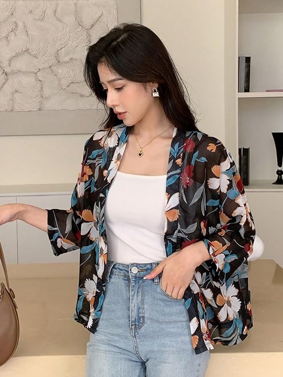 Women's Front Open Floral Printed Shrug Top Regular Fit