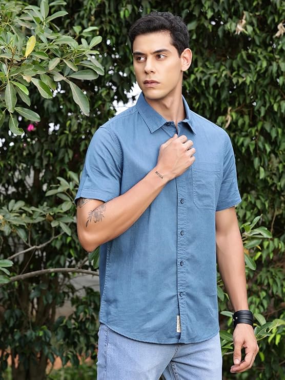 Men's | Solid | Half Sleeve | Regular Fit | 100% Cotton | Spread Collar | Casual Shirt