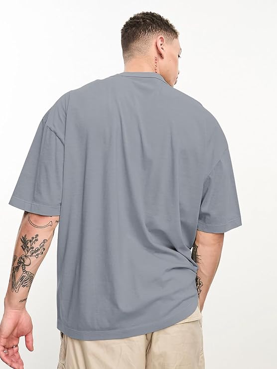 Men's Polyester Oversized Fit Solid Round Neck Tshirts