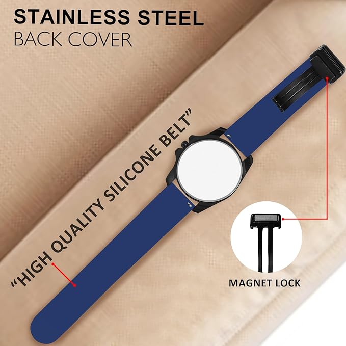Day Date Display Silicon Band with Adjustable Maganetic Lock Wrist Watch for Men