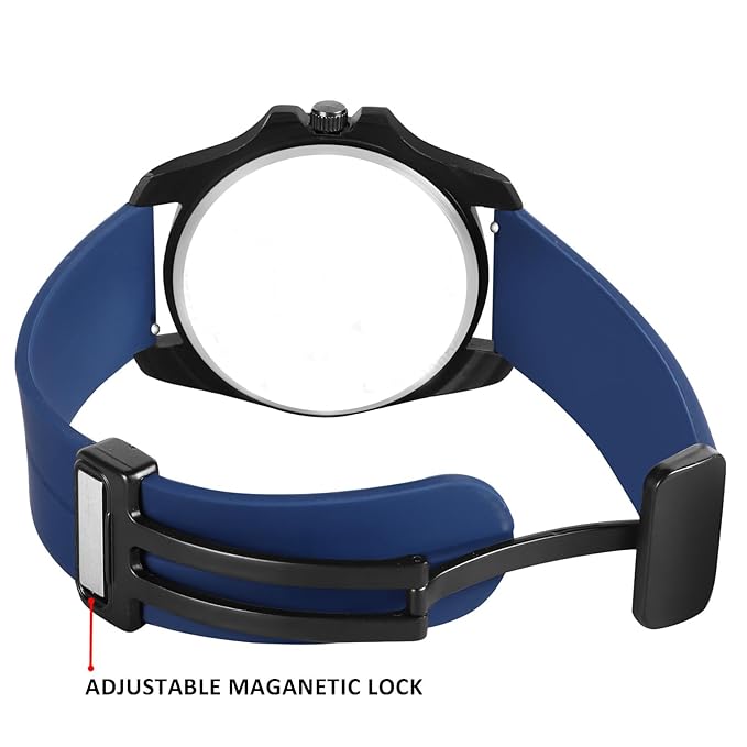 Day Date Display Silicon Band with Adjustable Maganetic Lock Wrist Watch for Men