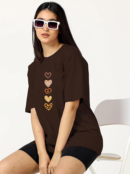 Women's Casual Printed Round Neck, Oversized Longline Drop Shoulder Boho Style T-Shirt