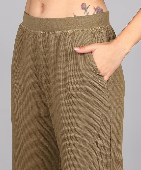 Clothing Women's Straight Fit Mid Rise Solid Stretch Waffle Straight Pants