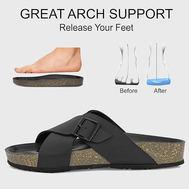 Men's Cushion Sliders/Slippers | PU Padding on the Footbed | Bounce Back Technology
