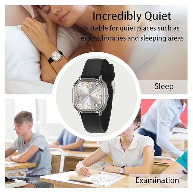Women's Waterproof Watch, Stylish Silicone Strap for Women's Wrists 5IN-7IN, Large 32MM Dial with Easy-to-Read Arabic Numerals