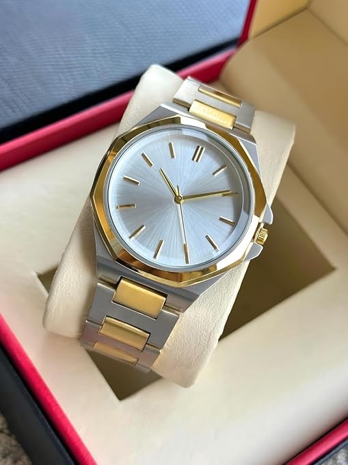 Dual Tone Stainless Steel Strap Men's Wrist Watches