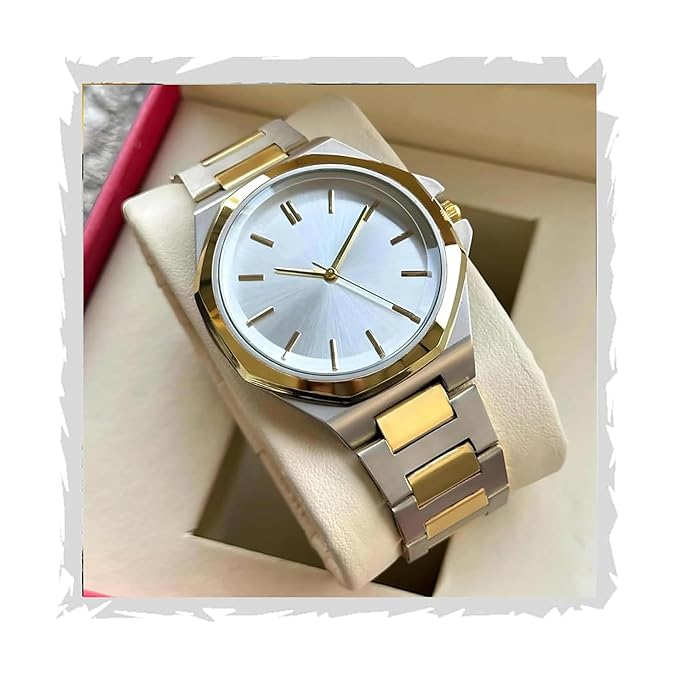 Dual Tone Stainless Steel Strap Men's Wrist Watches