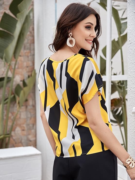Women's Casual Regular Sleeves Printed Top,Multicolor