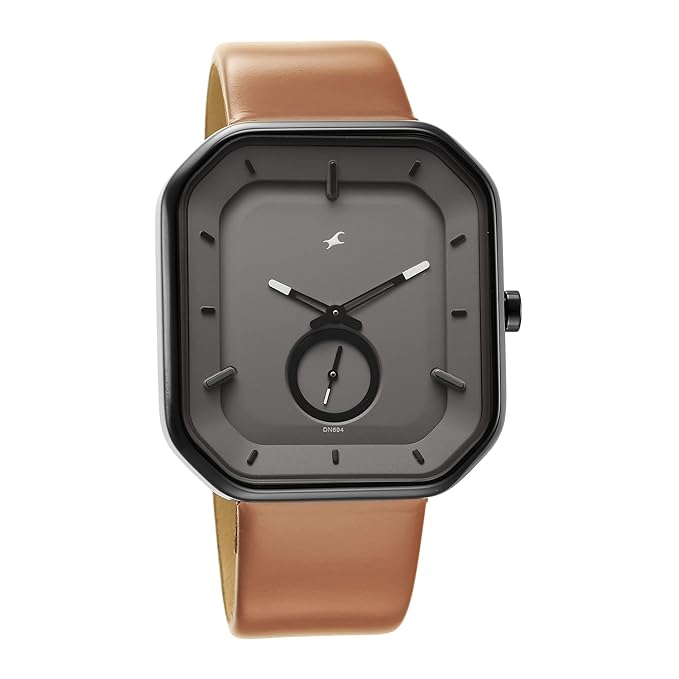 Men After Dark Grey Dial Leather Strap Analog Watch
