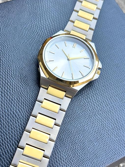 Dual Tone Stainless Steel Strap Men's Wrist Watches