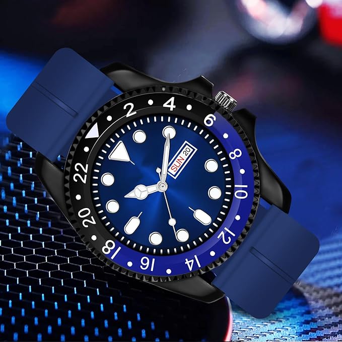 Day Date Display Silicon Band with Adjustable Maganetic Lock Wrist Watch for Men