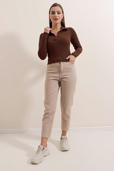 Women's Collared Neck Long Sleeve Slim Fit Casual Tee Top