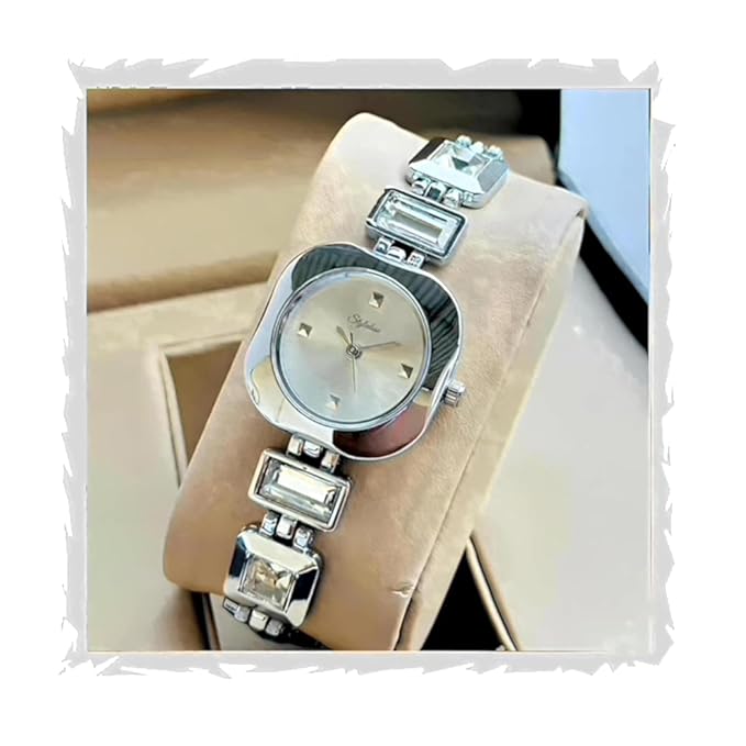 Luxury Round Dial in Square case with Ston Studded brecelet Strap Quartz Analogue Wrist Watches for Women's