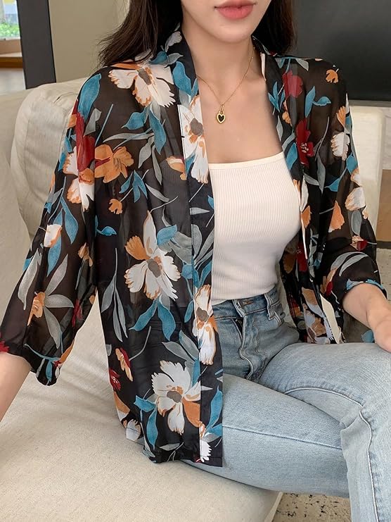 Women's Front Open Floral Printed Shrug Top Regular Fit