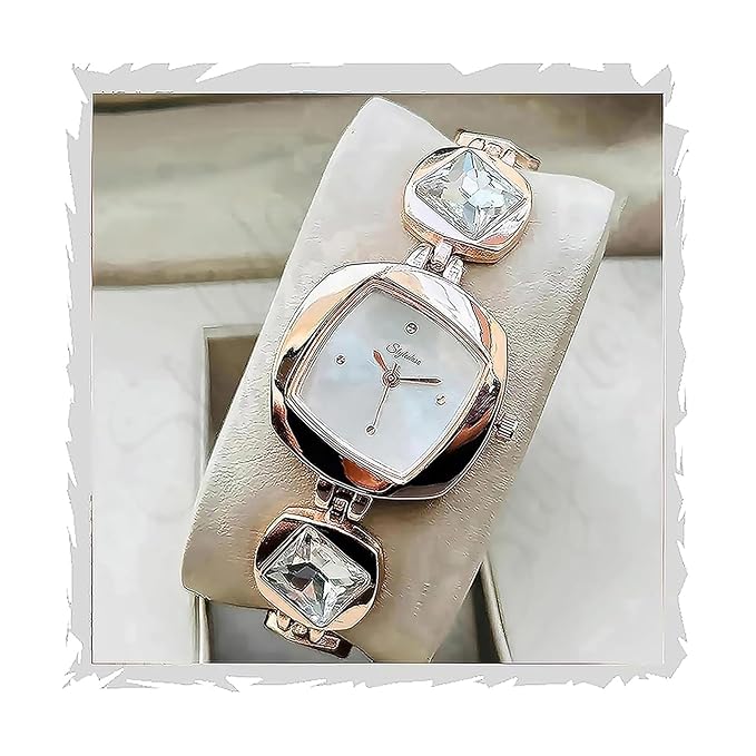 uxury Dial in Square case with Ston Studded brecelet Strap Quartz Analogue Wrist Watches for Women's