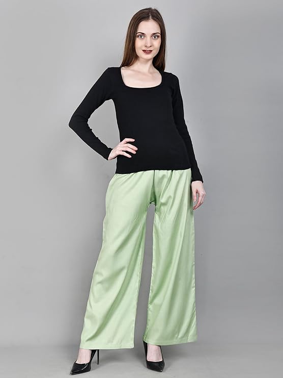 Women's and Girls Viscose Rayon Regular Fit Palazzo Pants Mint Green