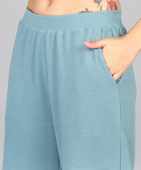 Women's Straight Fit Mid Rise Solid Stretch Waffle Straight Pants