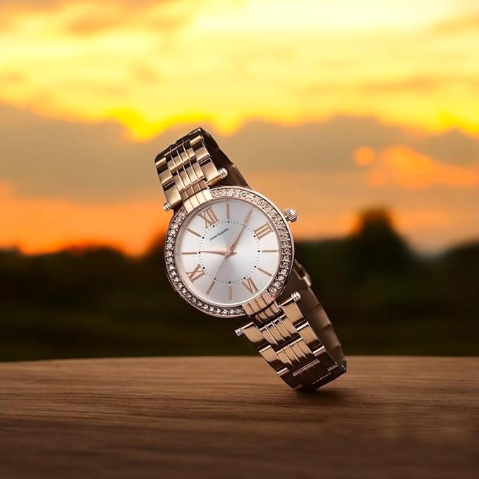 Women Watches Analogue Wrist Watches for Women's & Girls&Miss&Ladies Luxury Blue Dial with Roman Marker in Diamond Studded Round case with Rose Gold brecelet Strap Stylish