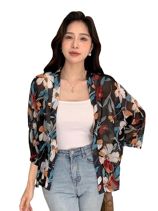Women's Front Open Floral Printed Shrug Top Regular Fit