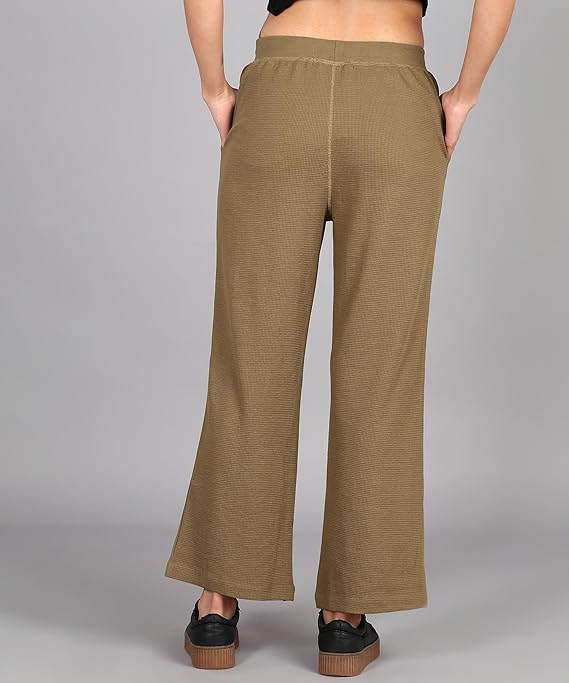 Clothing Women's Straight Fit Mid Rise Solid Stretch Waffle Straight Pants