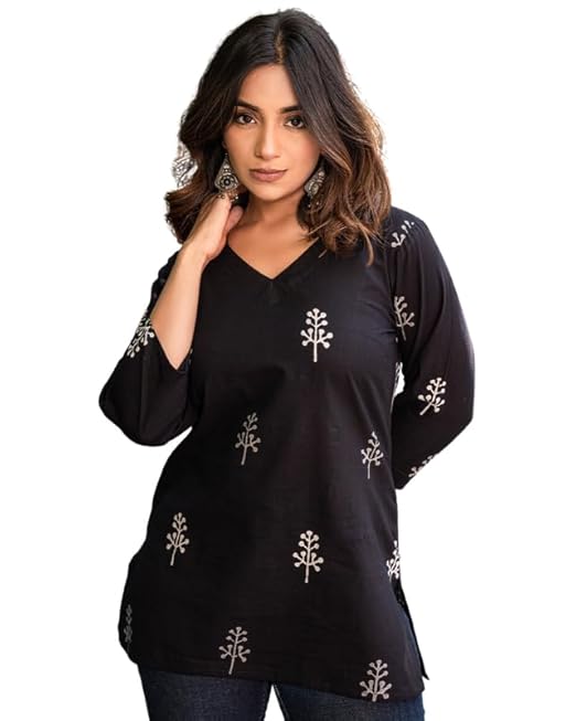 Regular Fit Top Stylish Top for Girls Top for Office Kurti for Women  Black