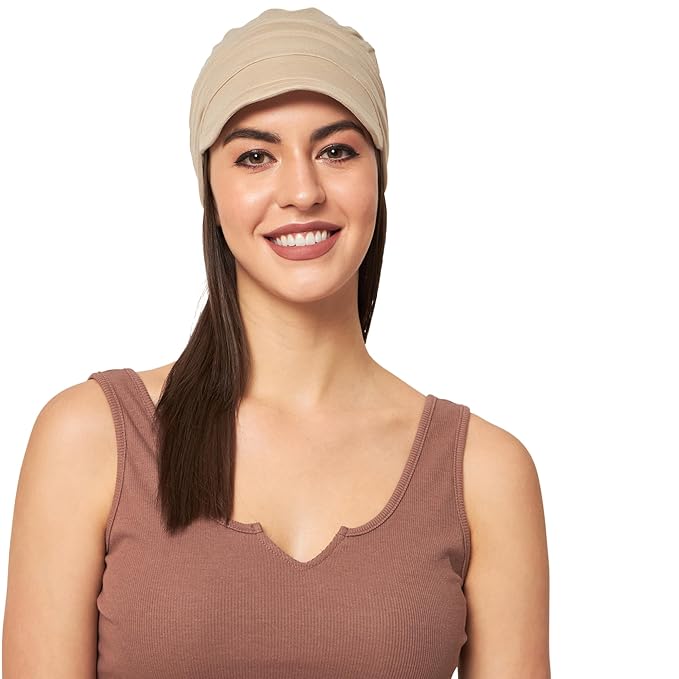 Women's Bamboo Viscose Free Size New Boy Visor Cap with Gathered Band Chemo Hair Loss