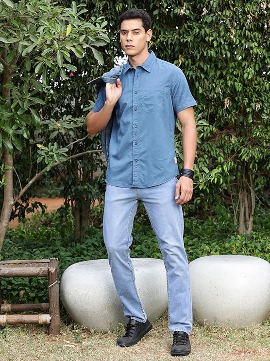 Men's | Solid | Half Sleeve | Regular Fit | 100% Cotton | Spread Collar | Casual Shirt
