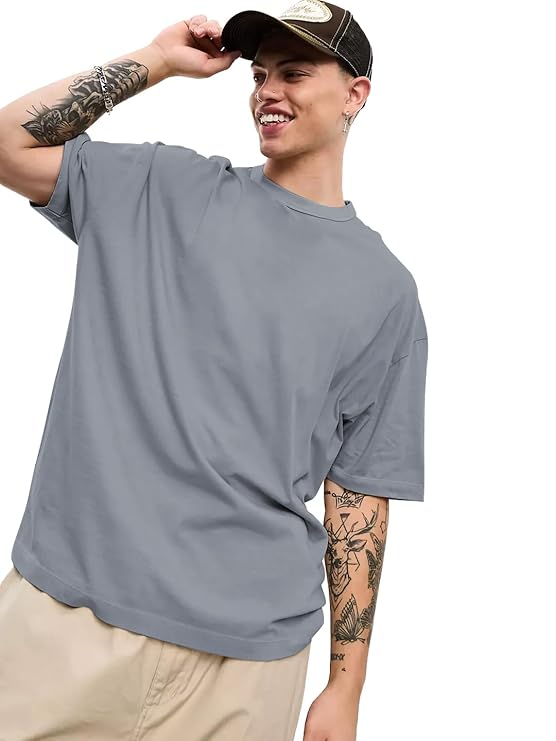 Men's Polyester Oversized Fit Solid Round Neck Tshirts