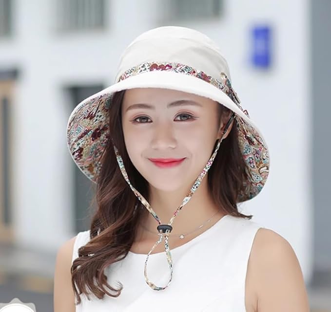 Beige Round Reversible Designer Sunvisor Hat for Women