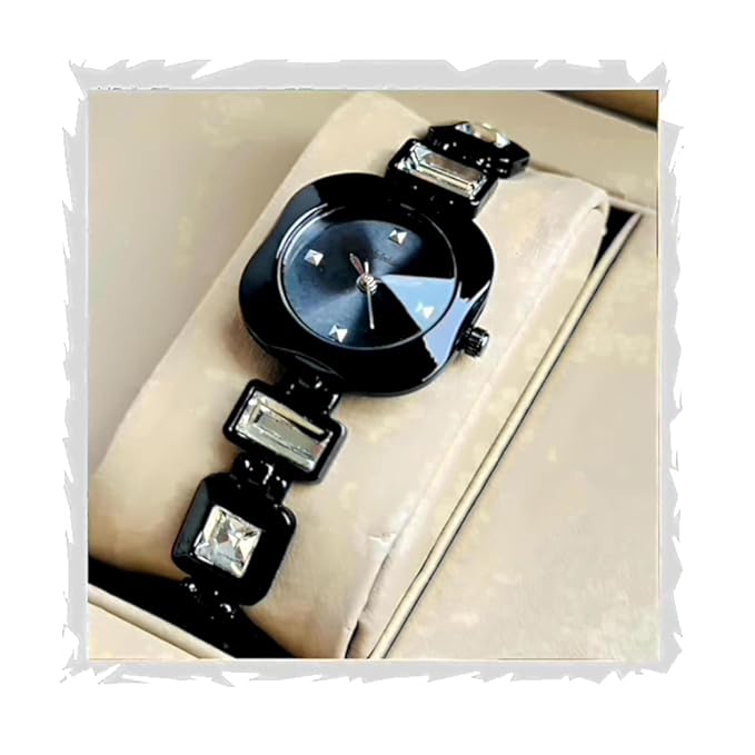 Round Dial in Square case with Ston Studded brecelet Strap Quartz Analogue Wrist Watches for Women's