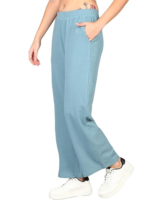 Women's Straight Fit Mid Rise Solid Stretch Waffle Straight Pants
