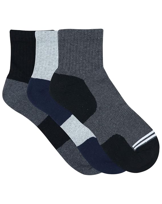 SocksXpress Men's Cushioned Ankle Length Sports/Gym Socks|Made With Cotton & Spandex- Pack Of 3|Thick/Terry/Towel High Ankle Socks For Men