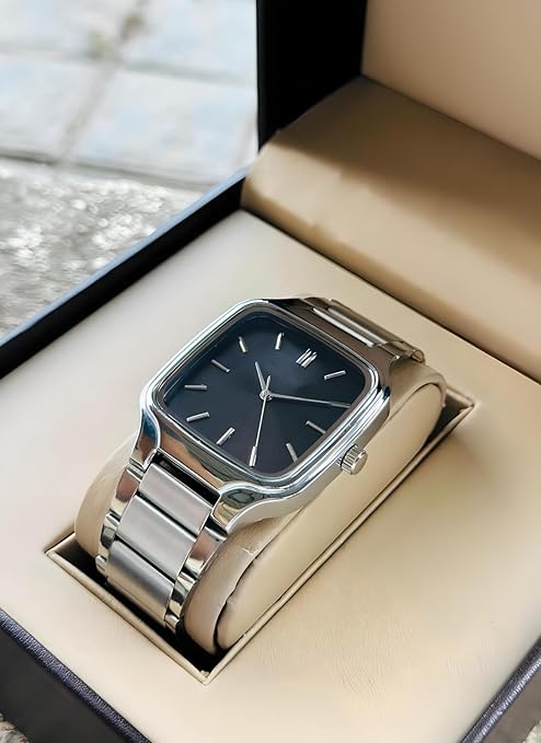 Minimalist Eddy Square Dial Men's Watch with Stainless Steel Strap