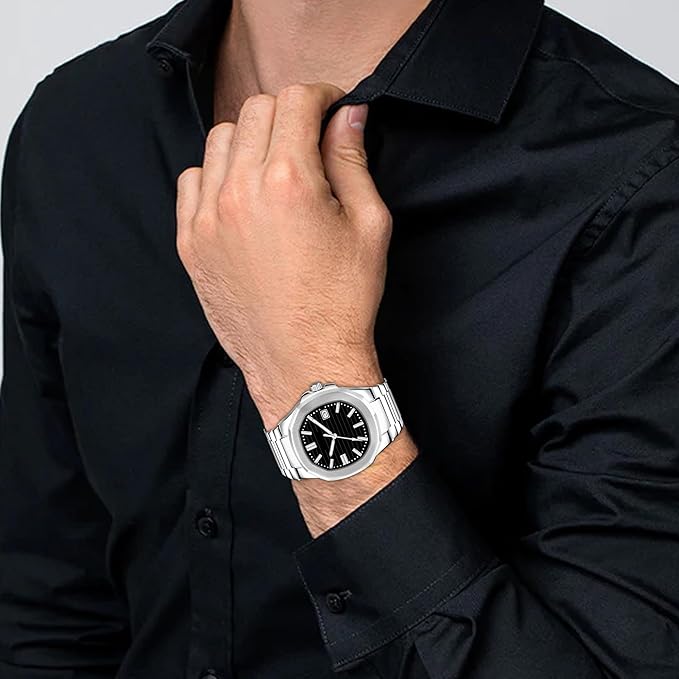 Stylish Square Dial Date Display Stainless Steel Mens Watch