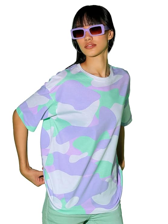 Women's 100% Cotton Camouflage Oversized Fit Round Neck T-Shirt