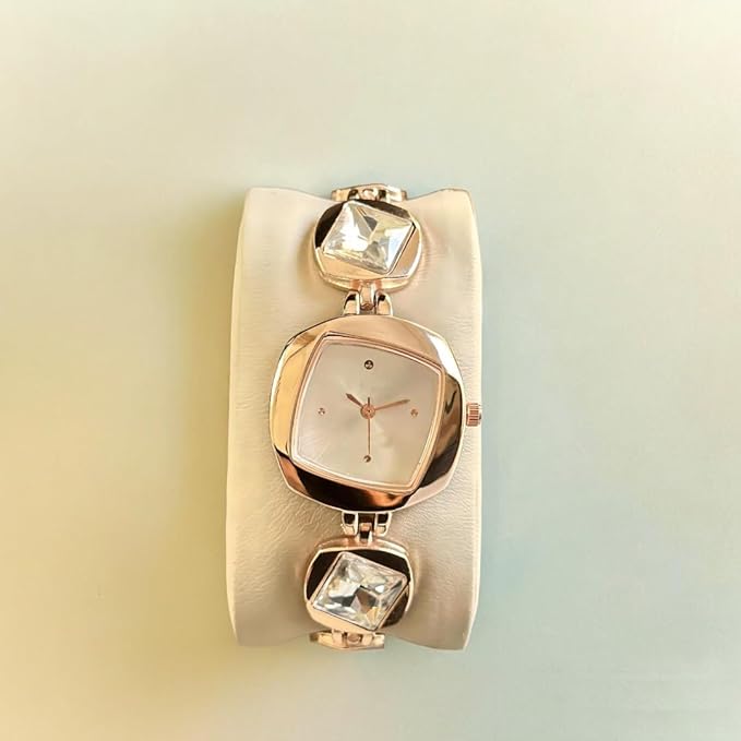 uxury Dial in Square case with Ston Studded brecelet Strap Quartz Analogue Wrist Watches for Women's