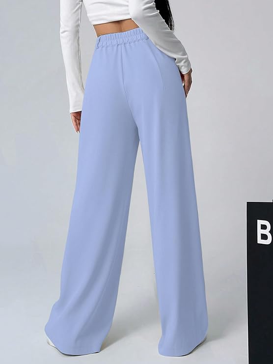 Women & Girls Solid Black Color Loose Fit, Pleated Trousers, Wide Leg Pocket Casual Long Korean Trousers Pant