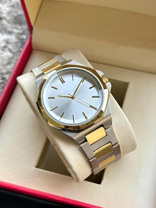 Dual Tone Stainless Steel Strap Men's Wrist Watches