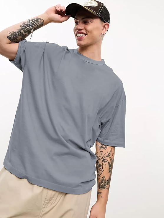 Men's Polyester Oversized Fit Solid Round Neck Tshirts