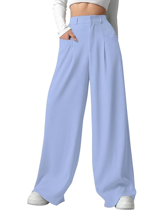 Women & Girls Solid Black Color Loose Fit, Pleated Trousers, Wide Leg Pocket Casual Long Korean Trousers Pant