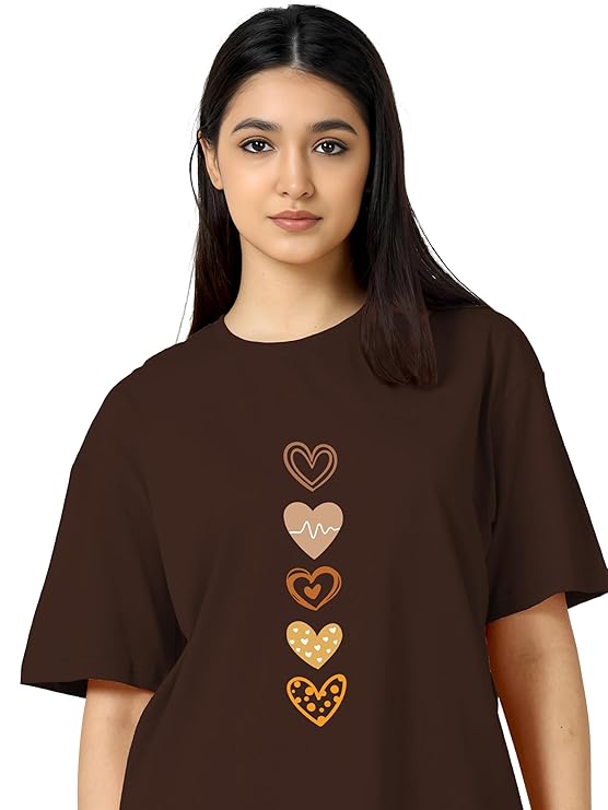Women's Casual Printed Round Neck, Oversized Longline Drop Shoulder Boho Style T-Shirt