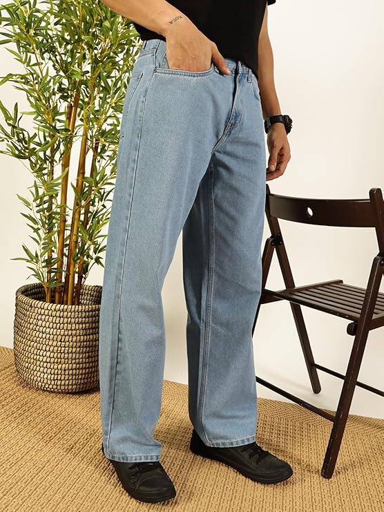 Men's Loose Mid Rise 100% Cotton Baggy Fit Jeans