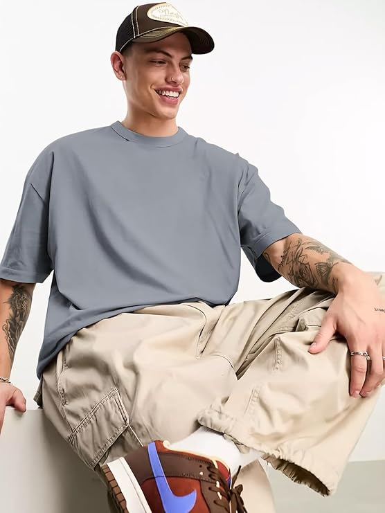 Men's Polyester Oversized Fit Solid Round Neck Tshirts